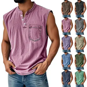 Men Sleeveless T-shirt Men Casual  Elasticity T-shirt Soft plaid Vest