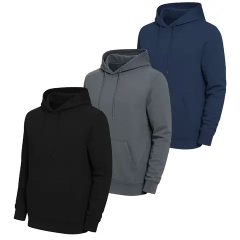 3-Pack: Men's Heavyweight Fleece Lined Pullover Hoodies