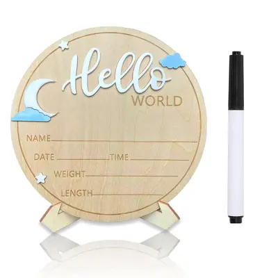 Baby Announcement Sign - 5.9 Inch Wooden Hello World Newborn Welcome Plaque For Hospital Photos, Nursery (Blue) - View #11
