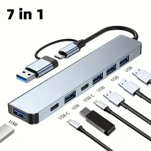 7-In-1 USB C Multiport Adapter Hub, 7 Port USB 3.0 Docking Station, Multifunctional Type-C Expander for MacBook Pro Air & Windows Laptops