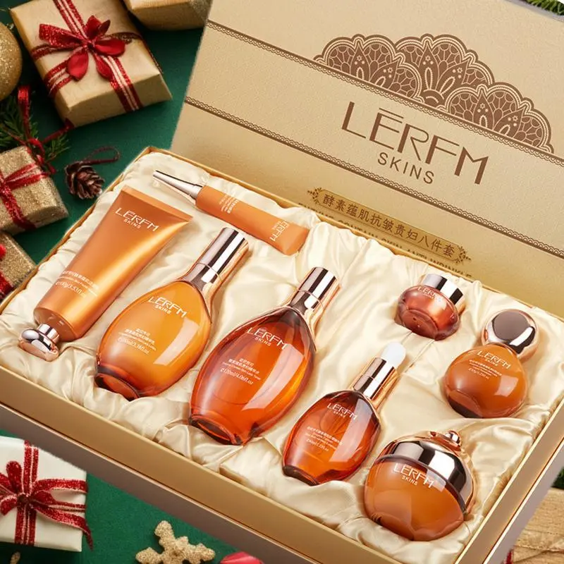 8-Piece Enzyme Skin-Nourishing Luxury Gift Set - With Yeast Extract, Alginate Oligosaccharides, Ethylhexylglycerin, Pro-Xylane, Reduces Dryness/Roughness/Dullness/Wrinkles, Boosts Hydration, Lightweight Non-Greasy, For All Genders, Autumn/Winter Skincare,