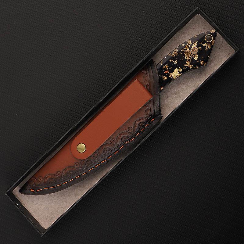 Multifunctional camping knife with a beautiful, comfortable, and non-slip handle and sheath, suitable for peeling in the home kitchen, outdoor ping, barbecues, and cooking.