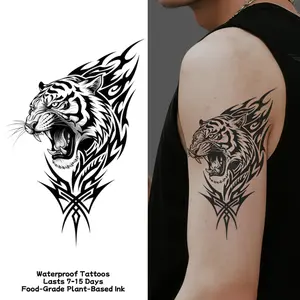 Waterproof temporary tattoo sticker magic tattoo lasting 7-15 days domineering tiger head pattern herbal juice semi permanent tattoo simulation tattoo arm tattoo