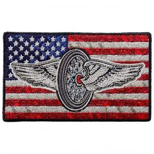 Distressed American USA Flag Flying Wheel Iron on sew on Patch
