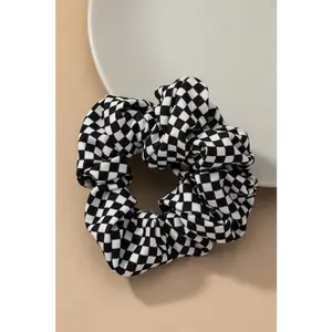 LA3accessories satin black and white checker hair scrunchie