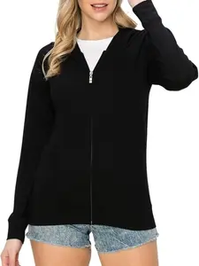 Women's Lightweight Slim-fitting Cotton Long Sleeve Zip-Up Hoodie Jacket Fashion Trendy Casual Basic Active Clothes