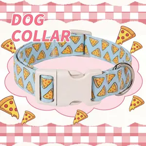 Pet Dog Collar with Cartoon Pizza Design, Adjustable Quick-Release Buckle, Durable Breathable, Ideal for All Sizes, Perfect Gift