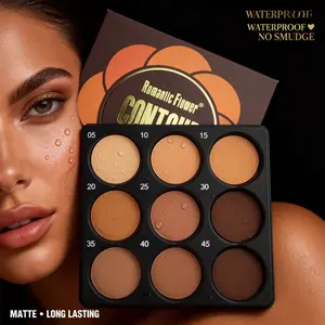 Romantic Flower 9 Color Contour Concealer Palette, Matte Waterproof Long-Lasting Natural Finish, Face Makeup Kit for All Skin Types