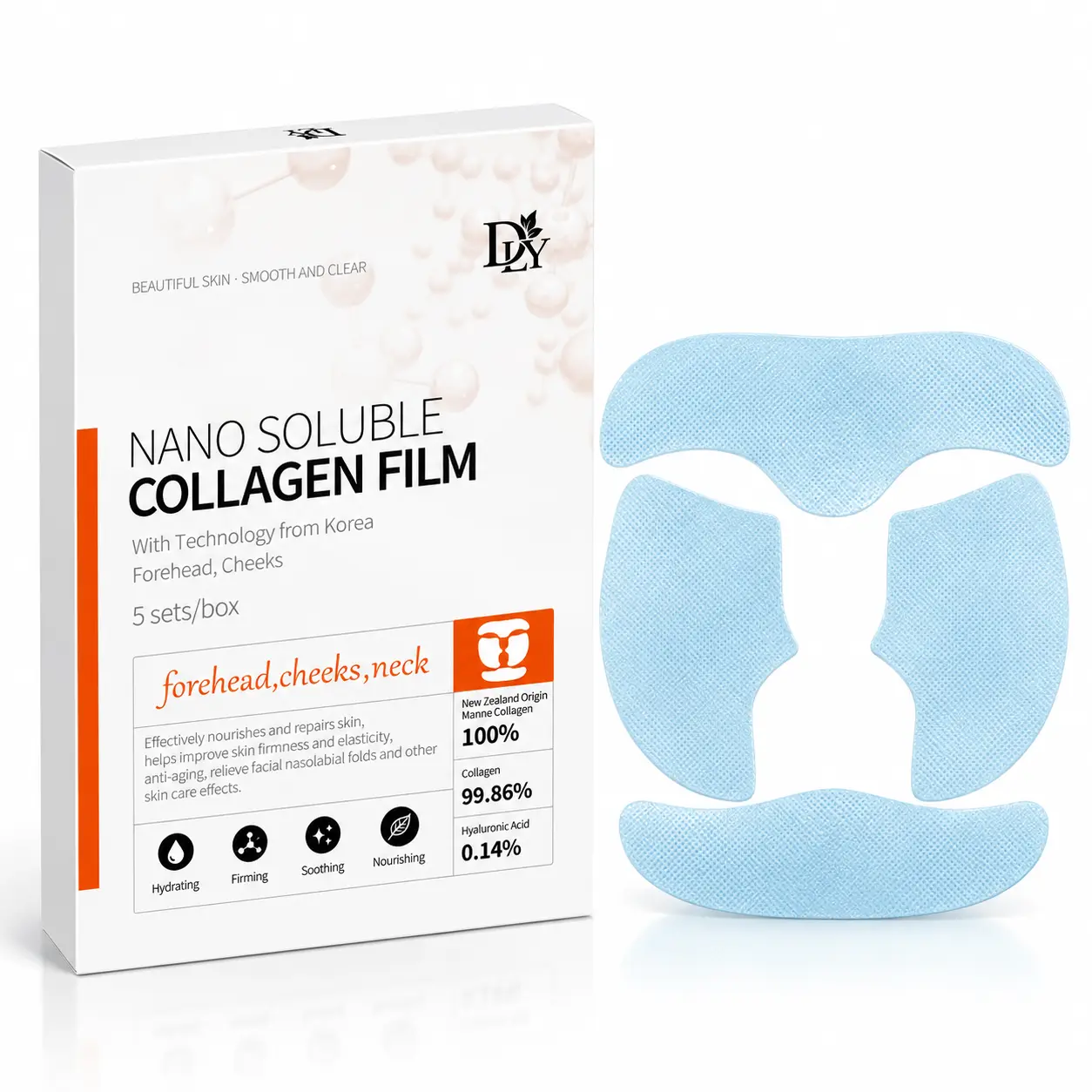 5PCS Soluble Collagen Film, Melting Mask Pure Collagen Films For Face, (5 neck Mask+5 Forehead Patches+10 cheek patch) Aging Moisturizing Care