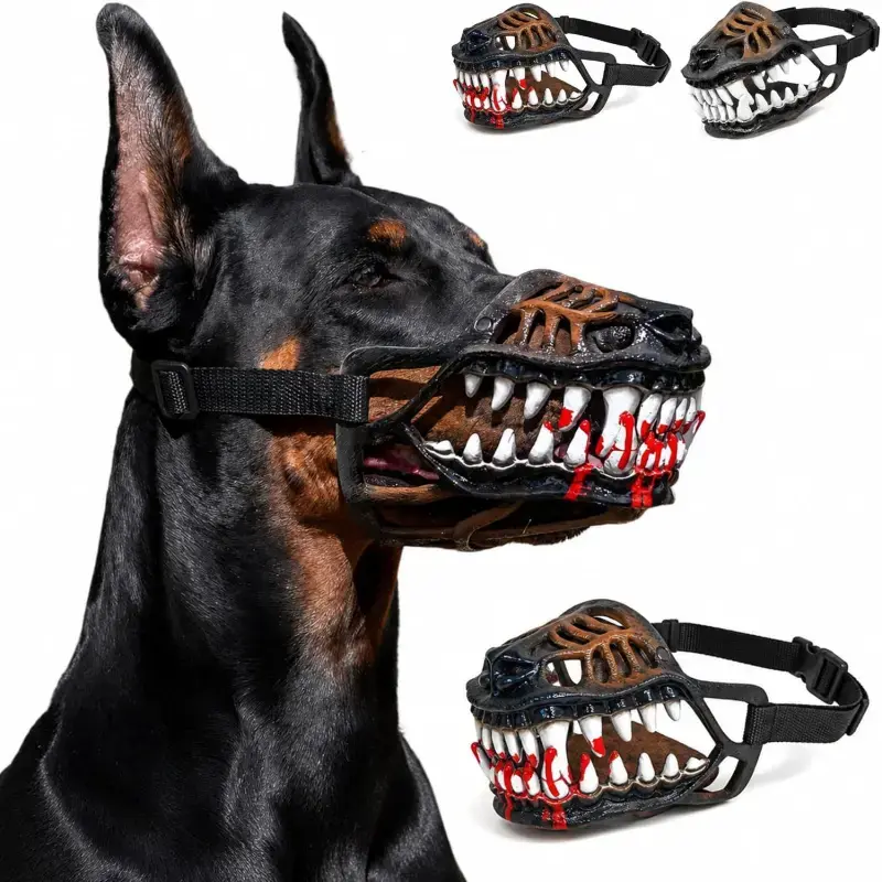 Dog Muzzle Halloween Costume Accessory - Lightweight Latex Freaky Mask with Lifelike Teeth, Adjustable Breathable Cover for 12"-18" Necks, Funny Video Use (Pet Supplies Conventions Compliant)