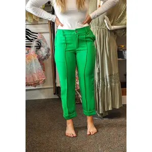 Nine to Five High-Waisted Green Dress Pants with Button Closure & Belt Loops Fitted Mom Style Bottoms for Women Trouser Womenswear Basic Minimalist