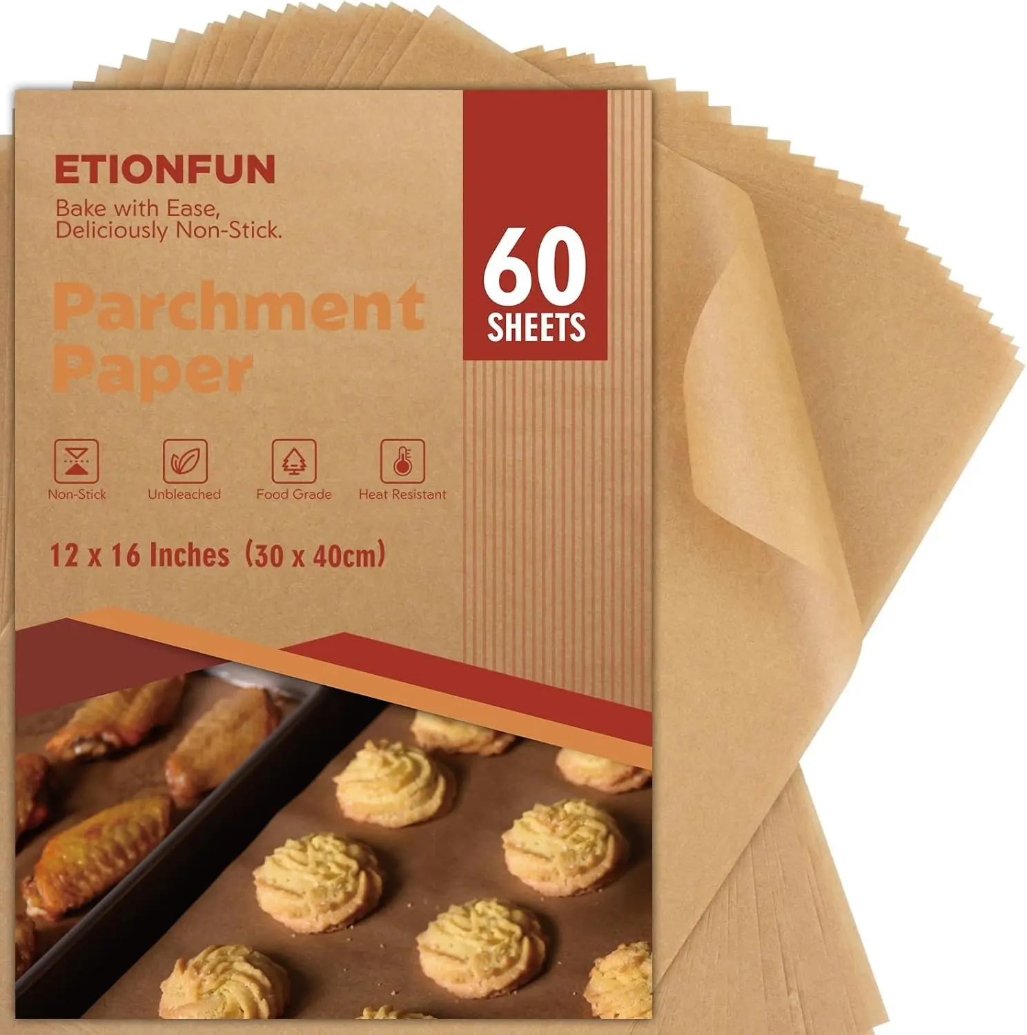 60Pcs Unbleached Parchment Paper Sheets for Baking. 12x16 Inches Parchment Paper, Precut Baking Paper Sheets, Parchment Sheets for Air Fryer, Grilling, Steaming.