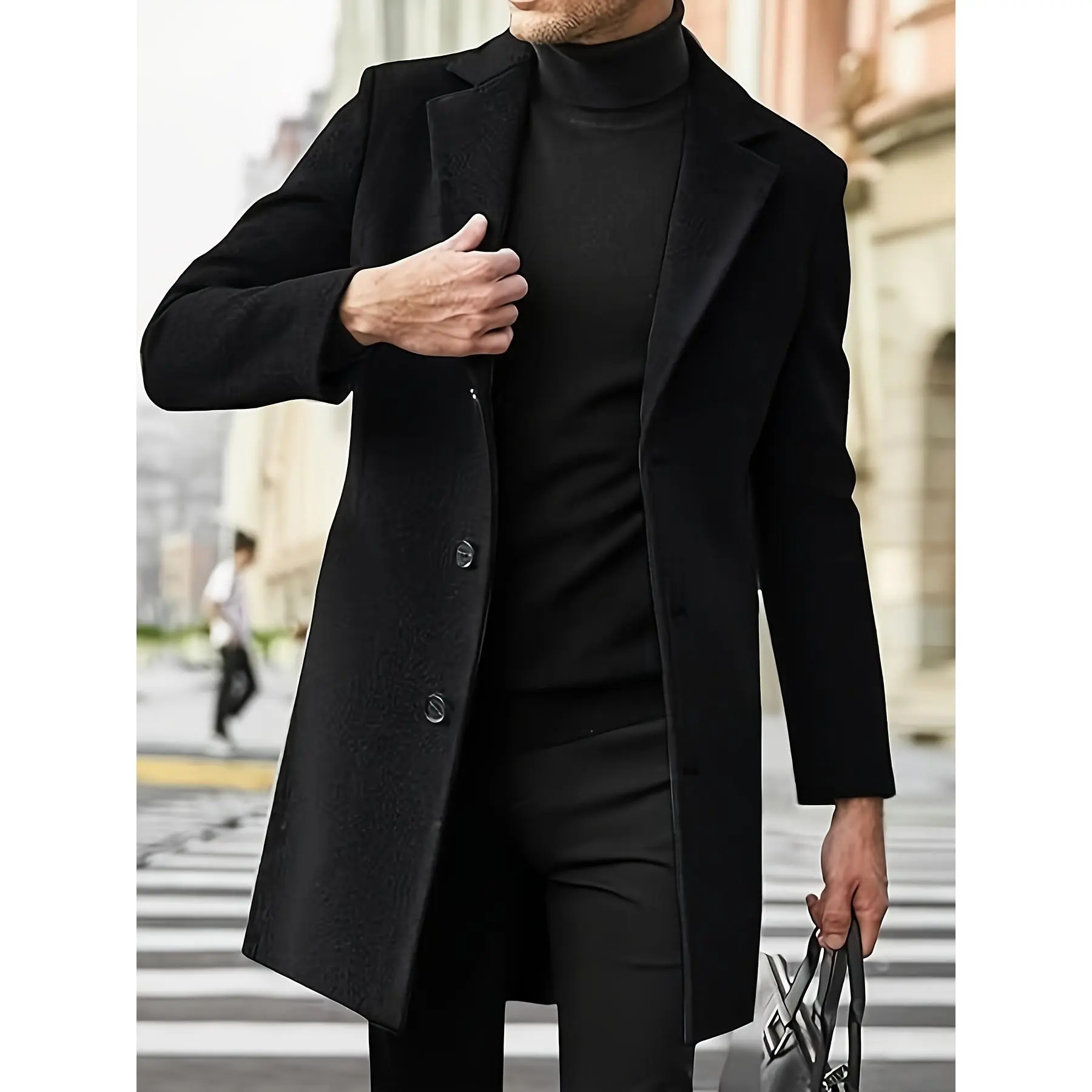 [100% Polyester] Classic Single-Breasted Trench Coat - 100% Polyester, Regular Fit, Casual Lapel - Business Casual Fall/Winter Outerwear