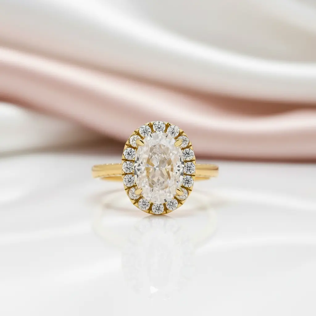 Elegant Yellow Gold Oval Cut Halo Engagement Ring