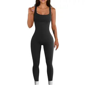 Women's Knitted Threaded Pants with Breast Pad Jumpsuit Seamless Sportswear Fitness Yoga Jumpsuit Stretchable Activewear Workout Gym Clothing Workout Apparel