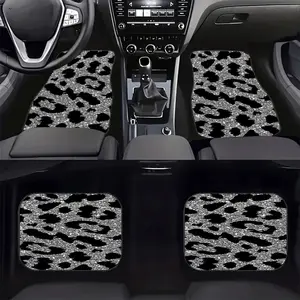 4pcs Leopard Print Glitter Pattern Car Floor Mats Set,  Anti-Slip Protection and Dustproof Front and Rear Mats, Car Interior Accessories,  Fashion Leopard Print Car Mats
