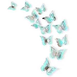 Blue Teal Butterfly Decorations Stickers  Butterfies Wall Art Wedding Decor Removable Wall  Murals for Aqua  Living Room  Bedroom   Art Decor (27PCS)