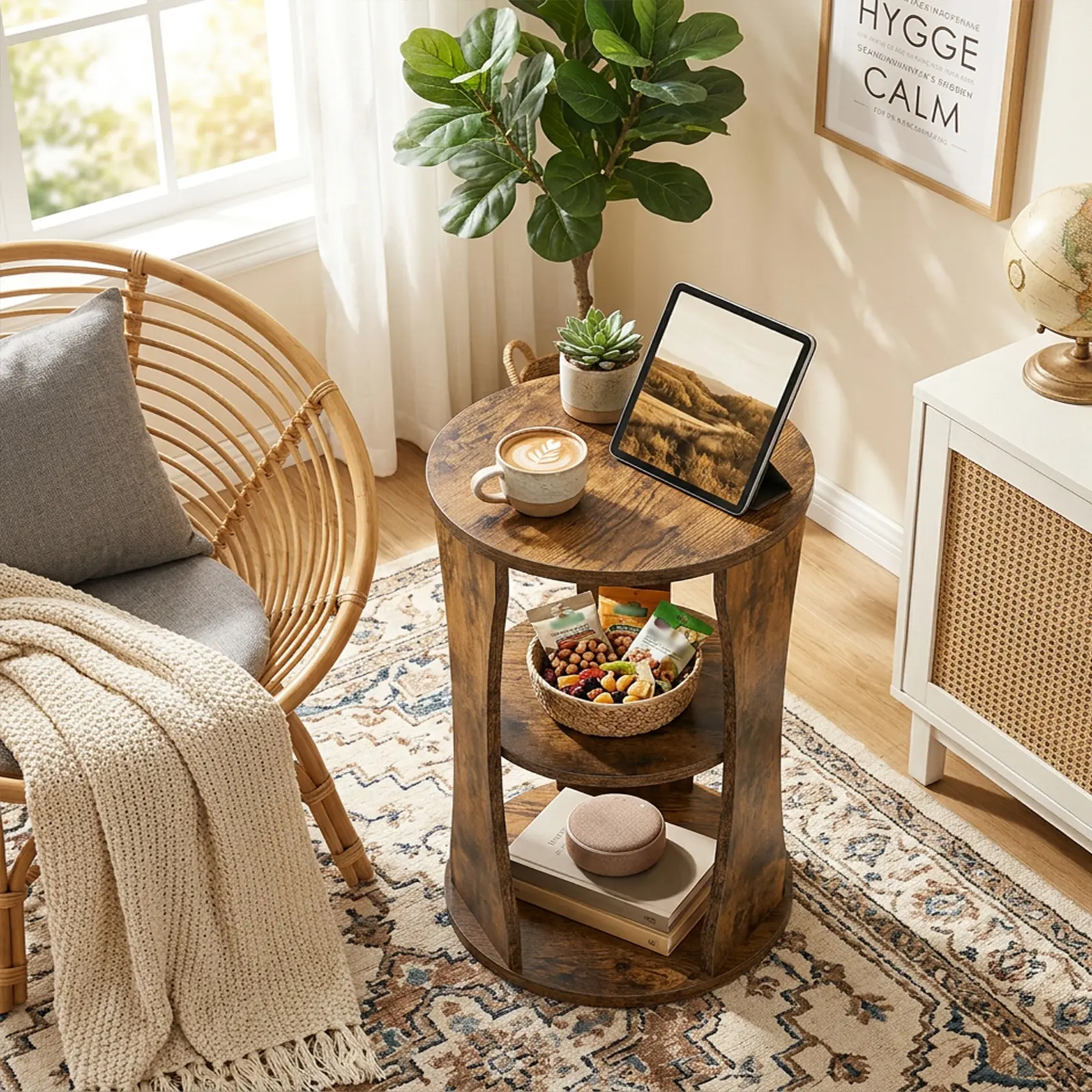 YATINEY Side Table, 3-Tier Round End Table for Small Spaces, Accent Table with Storage Shelves, Nightstand for Living Room, Bedroom, Rustic Brown#DealsforYouDays #SummerGarden