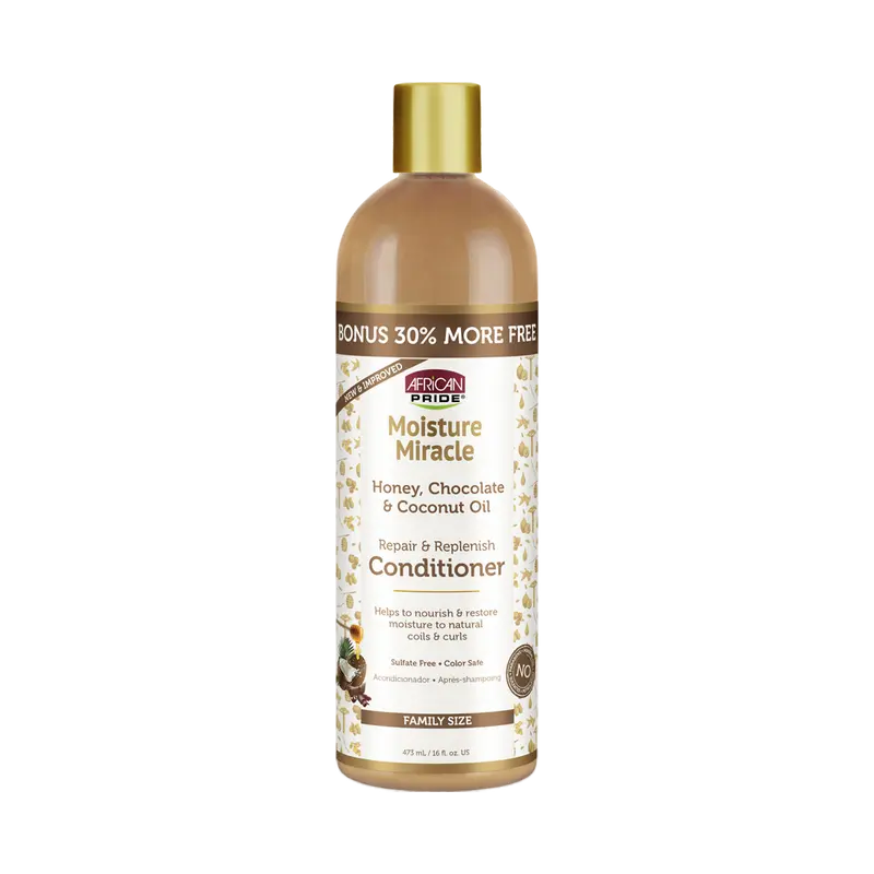 AFRICAN PRIDE MOISTURE MIRACLE HONEY, CHOCOLATE & COCONUT OIL CONDITIONER, 16OZ