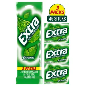 EXTRA Spearmint Sugar Free Chewing Gum, 3 Packs of 15 Pieces (45 Total Pieces) EXTRA Spearmint Sugar Free Chewing Gum, 3 Packs of 15 Pieces (45 Total Pieces)
