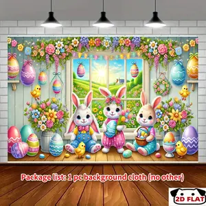 2D Flat Banner 1pc, Easter Bunny Joy Banner,   Multipurpose Festive Party Decor Home, Garden, Studio, Garage, Versatile Celebration Backdrop Christmas, New Year, , Anniversary, Birthday, Wedding - No Electric