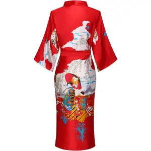 Women's Floral/Patterned Silky Kimono Robes Long Satin Bathrobes Sleepwear Loungewear Womenswear Gowns Black