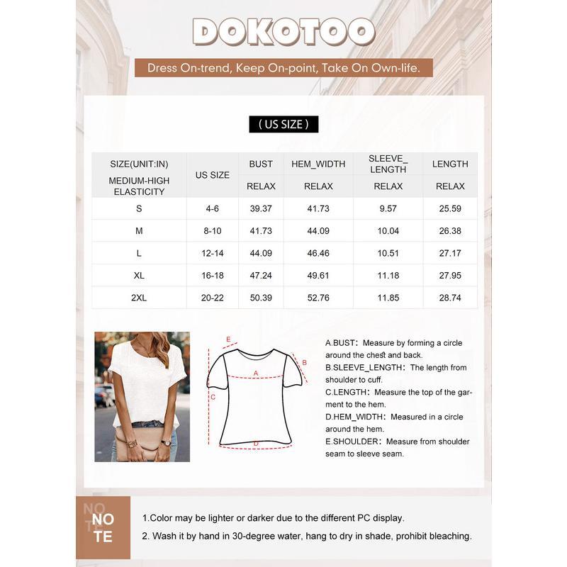 Dokotoo Womens Tops Trendy Crewneck Short Sleeve Summer T Shirts Casual Solid Loose Basic Pleated Blouses
