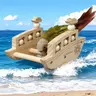 GoWitPaws Chew-Safe Solid Pine Wooden Rocking Boat 3-Perch Bird Swing Stand - 0.6" Wear-Resistant Pine, Interactive Rotating Beads, 6.9"x5.5"x5.3", Balance Stimulation Cage Accessory for Birds, Guinea Pigs, Hamsters, Reduces Cage Boredom