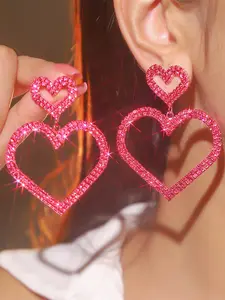 Rhinestone Heart Shaped Dangle Earrings, High Quality Earrings, Fashionable Jewelry for Women for Party, Daily Clothing Decor, Trendy All-match & Exquisite Jewelry for Birthday Gift, Trendy Fashionable Accessories