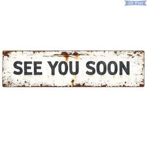 "See You Soon" Rustic Metal Sign, Distressed Farmhouse Entryway Wall Art, Cute Family Quote Street Sign for Front Door Decor