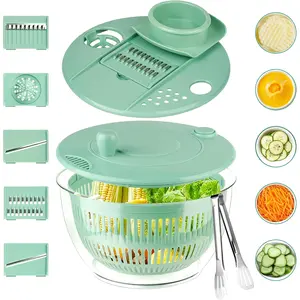 Large 3-in-1 Heavy-Duty Salad Spinner with 5-Blade Slicer & Egg Strainer - Heavy-Duty Plastic Food Processor-like functionality, 5. 3 Qt Large Capacity Bowl with Non-Slip Base, Space-Saving Design for Kitchen - Efficient Vegetable, Fruit, Lettuce Washing