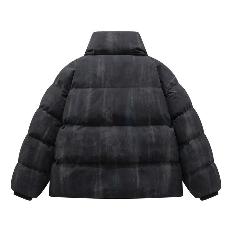 Men's/Women's Tie-Dye White Puffer Jacket, Stand Collar Warm Winter Down Outerwear