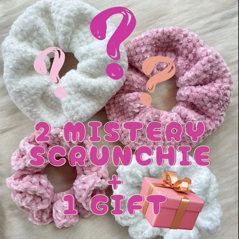 Mistery Crochet Scrunchie + 1 Gift - Soft Plush Design Assorted Colors - Non hair damage