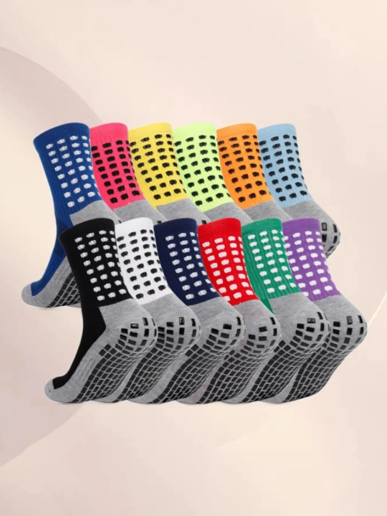12 Pairs Sporty Crew Socks, Anti-Slip Grip Sock, Long Cuff, Breathable Yoga Training Socks, Durable Football Basketball Socks for All Seasons, Breathable Sports Socks, Workout Socks, Athletic Sock