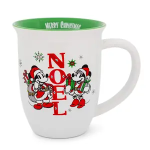 Disney Mickey and Minnie Mouse "Noel" Wide Rim Latte Mug | Holds 16 Ounces
