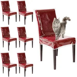 Chair Covers for Dining Chairs, 6 Pack W/21 Inch x D/18 Inch Clear Thick Waterproof Dining Room Chair Covers Protectors Anti-Scratches Seat Covers No Dust, Spill, Dirt, Pet Hair and Claws