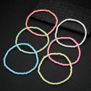 Fluorescent Rice Bead Anklet, Macaron Multi-color Options, Summer Beach Aesthetic Niche Foot Jewelry