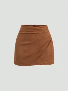 Women Spring Fall Velvet Vintage Melange Pleated Bodycon Short Skirt 2026 Fashionable Casual Versatile Ultra Short Half Bottoms Womenswear