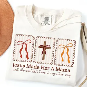 Coquette Christian Mama Fall Shirt, Jesus Made Her A Mama T-shirt, Boho Fall Mama Shirt, Christian Fall T-shirt
