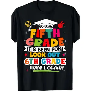 [100% Cotton] 100% CottonLast Day of 5th Grade Graduation T-Shirt for Boys, Girls, Men & Women - 2025 Retro 220gsm Pure Cotton Short-Sleeve Tee with 5th Grader Graphic Print - Round Neck for End of Elementary Celebration