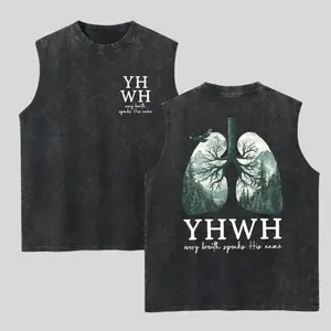 YHWH Washed Tank Top, Gym Essential, Vintage Casual Crewneck Sleeveless Menswear Tops Classic Cotton Fabric Streetwear