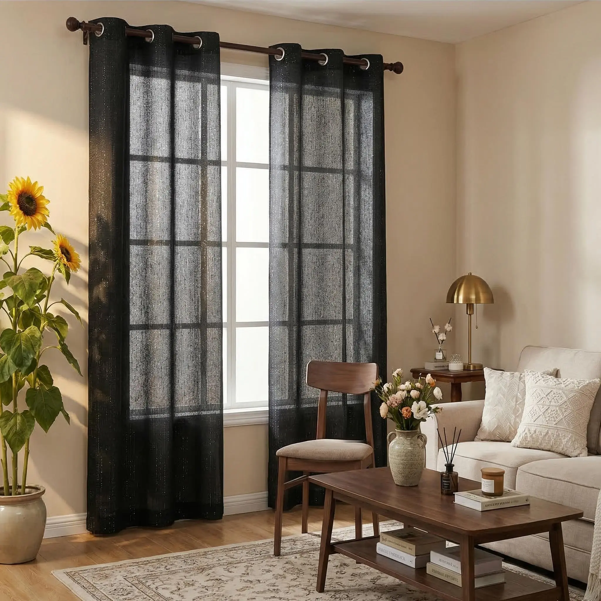 L18 Home Textile 4 Pcs 34x84 in Grommet Top Light Filtering Textured Curtains, Solid Color Wrinkle Resistant Cationic Fabric 2-Tone Yarn Effect Drapes for Bedroom Home Decor, 2-Tone Curtains, Light Filtering Curtains