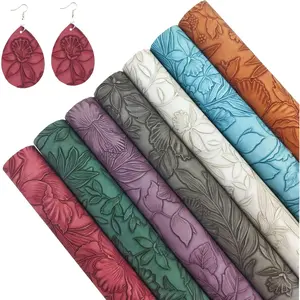 Embossed Flower Faux Leather Sheets - 7 Pcs 8x12 in Soft Touch Textured Surface Synthetic Fabric for DIY Earrings, Purses Making, DIY-Friendly Crafts