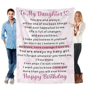 To My Daughter Happy Birthday Heartfelt Message Flannel Blanket – Soft Cozy Gift Throw with Loving Encouragement & Pink Heart Design, Perfect for Gifting to Daughters on Their Birthday, Snuggling Warmly, or Adding Tender Parental Love Charm to Any Space
