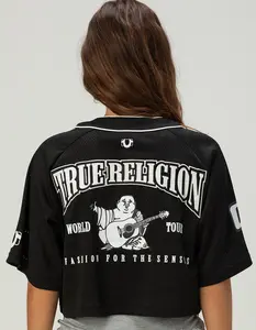 TRUE RELIGION Satin Patch Womens Crop Mesh Jersey