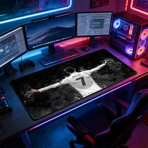 Soccer Star Celebration Large Extended Gaming Mouse Pad, Non-Slip Rubber Base Stitched Lock Edge Desk Mat, Sports Ink Artistic Design Desk Pad, Durable Computer Accessory for Home Office & Gaming Setup, Ideal Gift for Gamers & Football Soccer Fans Boys