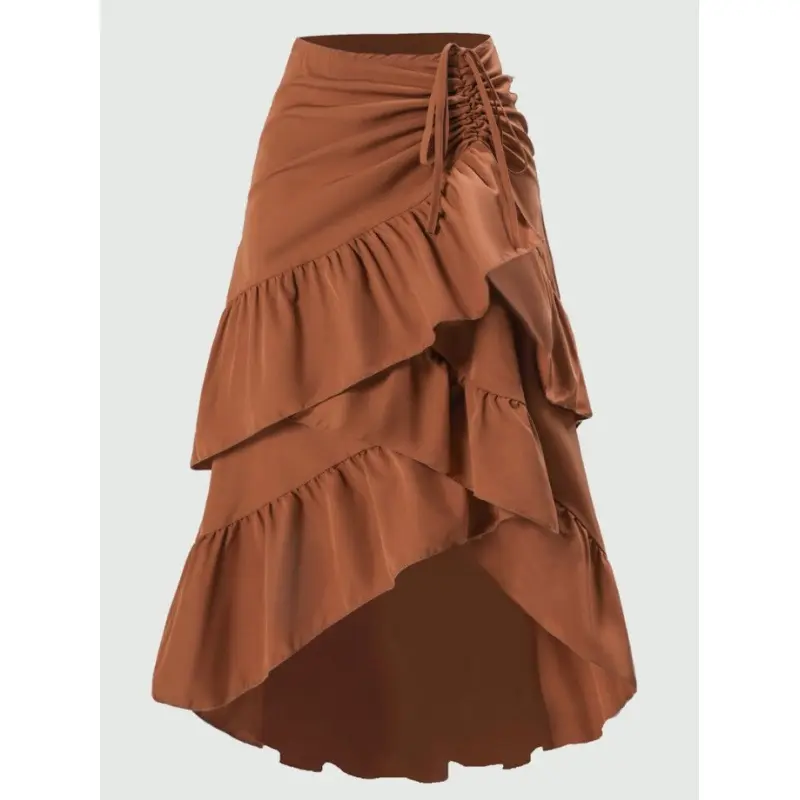 Women's High Waist Ruffle Midi Skirt, Elegant Ruched Asymmetrical Tiered Skirt, Boho Flowy Summer Vacation Outfit