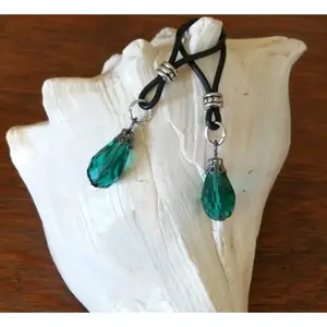 Faceted Teal Drop Nipple Noose - Adjustable Loop Non Piercing Nipple Ring Jewelry with Neoprene Rubber Loops and Silver-Toned Accents