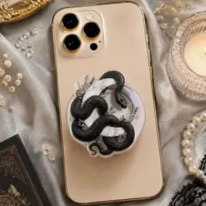 Black Snake Marble Luxe MagSafe Phone Grip: Witchy Gothic Occult Aesthetic Magnetic Phone Holder, Feminine Dark Academia Serpent Gift Kindle