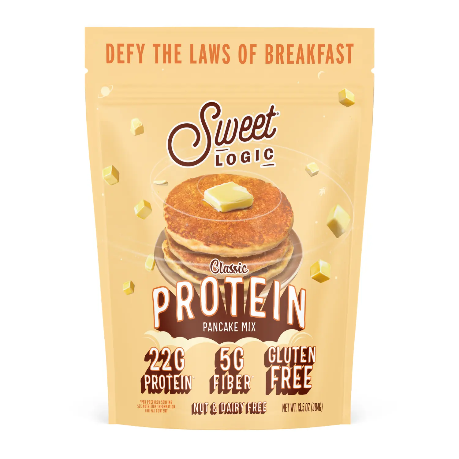 Sweet Logic Protein Pancake & Waffle Mix, 22g Protein, 5g Fiber, Gluten Free, Dairy Free with Collagen, Low Sugar, Nut Free, Classic Flavor, 13.5 oz Bag, 6 Servings